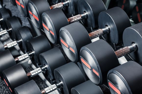 30497758 - series of dumbbells are on stand at the gym